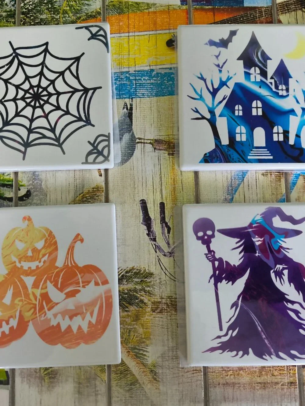 Handmade, set of 4 ceramic Halloween, Gothic themed Coaster set